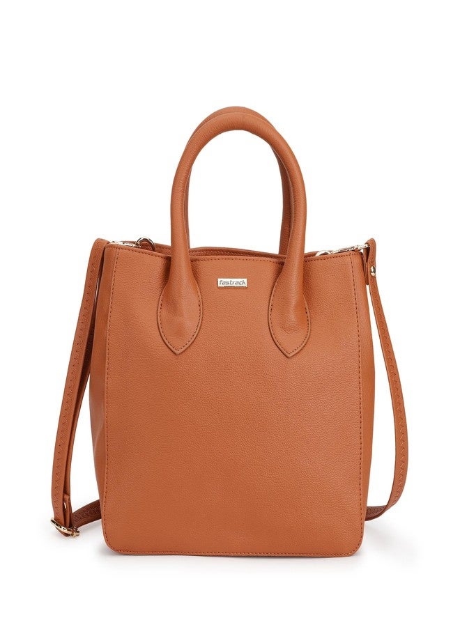 Fastrack Women’s Tan Satchel Bag | Structured Faux-Leather Handbag with Multiple Carry Options & Quick-Access Pockets - Image 1